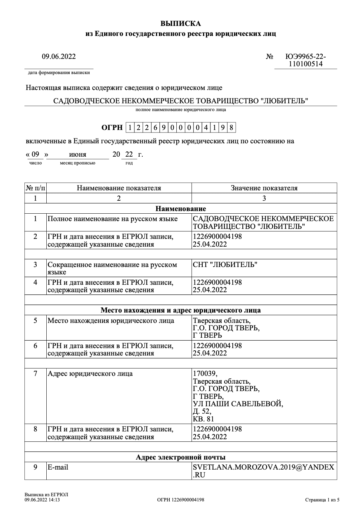 Зарегистрированное СНТ